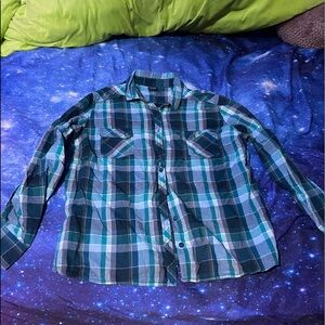 Women’s Faded Glory Green button-up plaid shirt- Size XL (16-18)💥